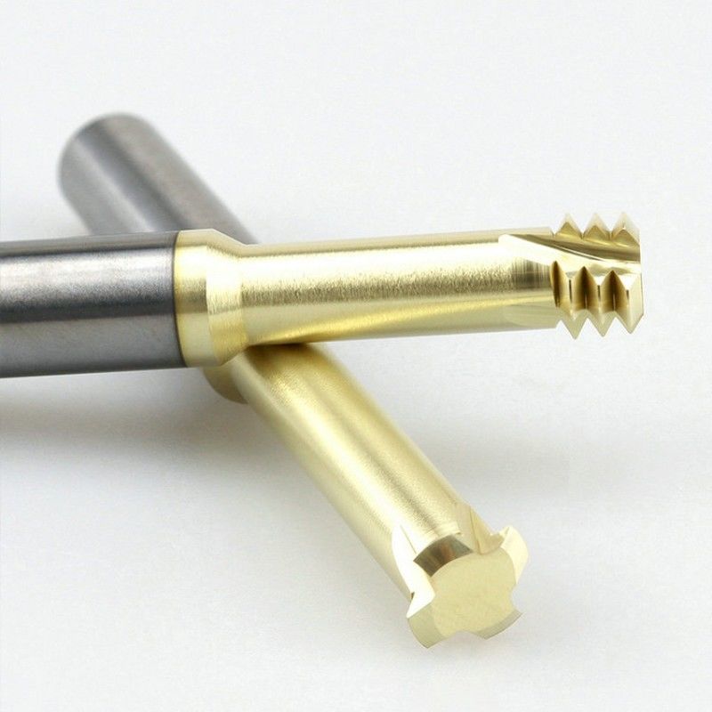 Solid Carbide Threading End Mill Metric Champagne Kleur Drie Tanden Voor Titaniumlegering